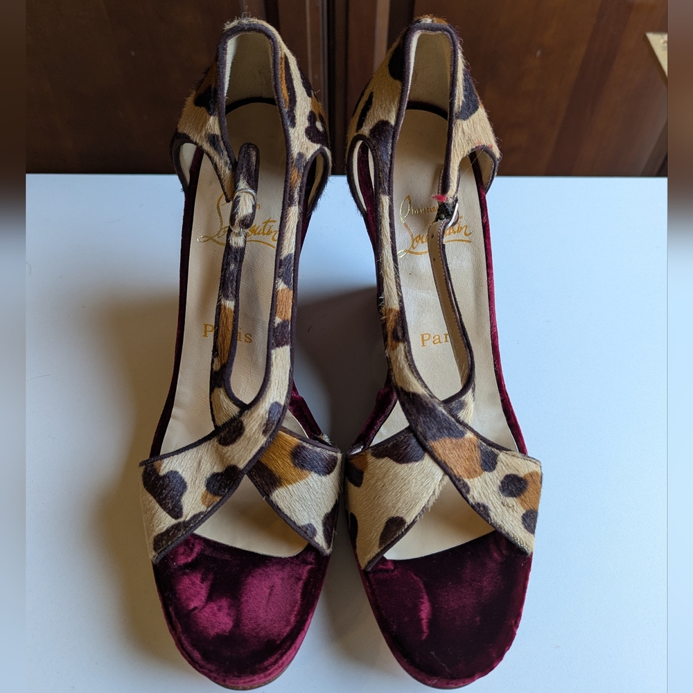 Christian Louboutin Leopard Print and Burgundy Heels